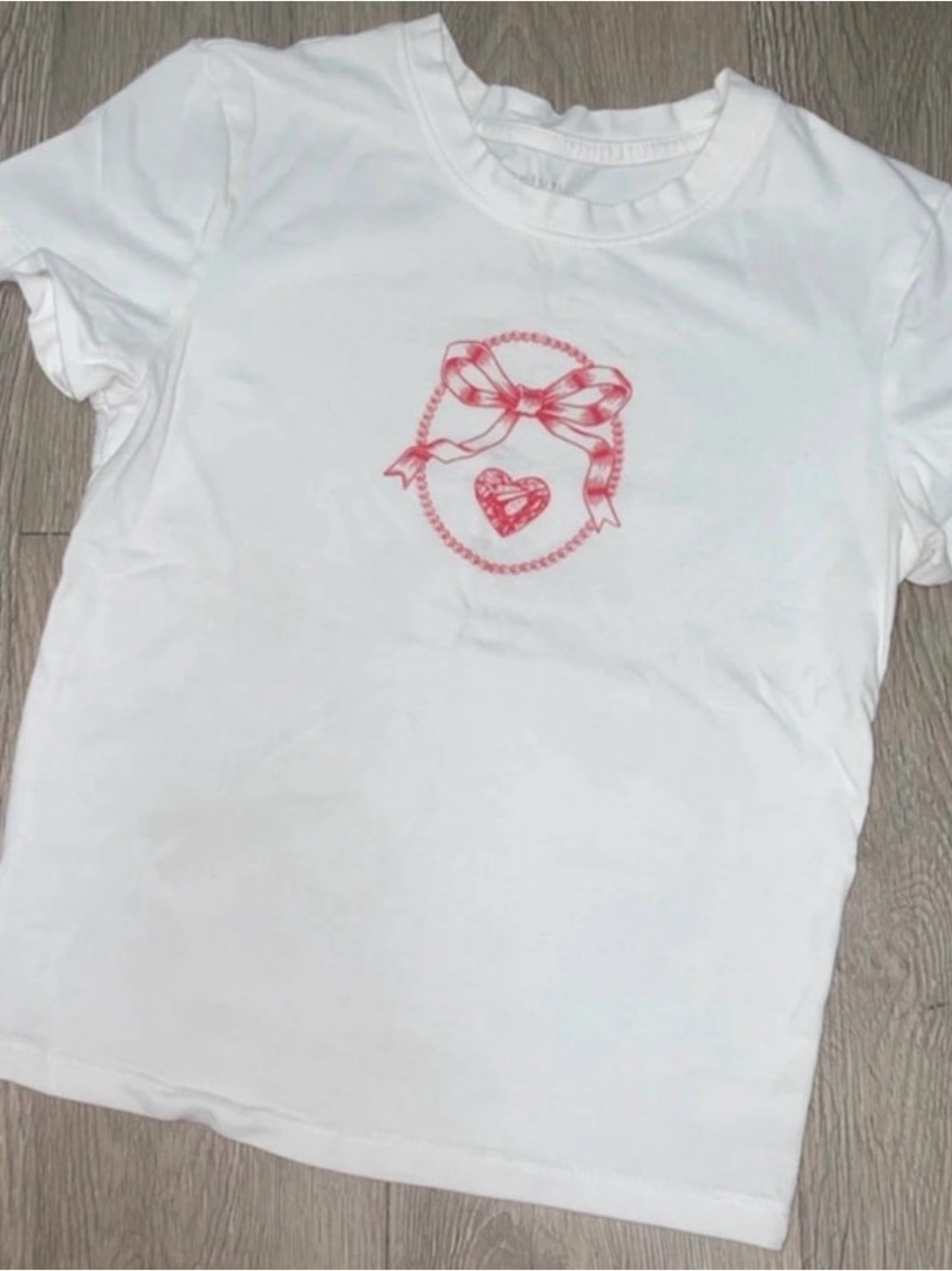 White Kids Short Sleeve Tee with Pink Bow & Heart Graphic
